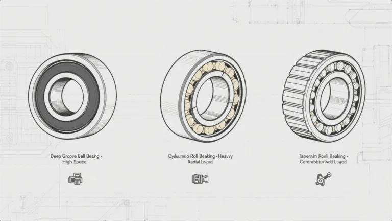 Alt text: "Engineering vehicle bearing diagram showing structure (inner ring, outer ring, rolling elements) and core parameters (speed, load, temperature) for precise matching"